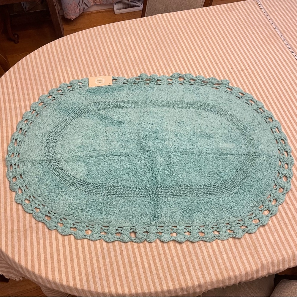 Aqua blue crochet bath mat